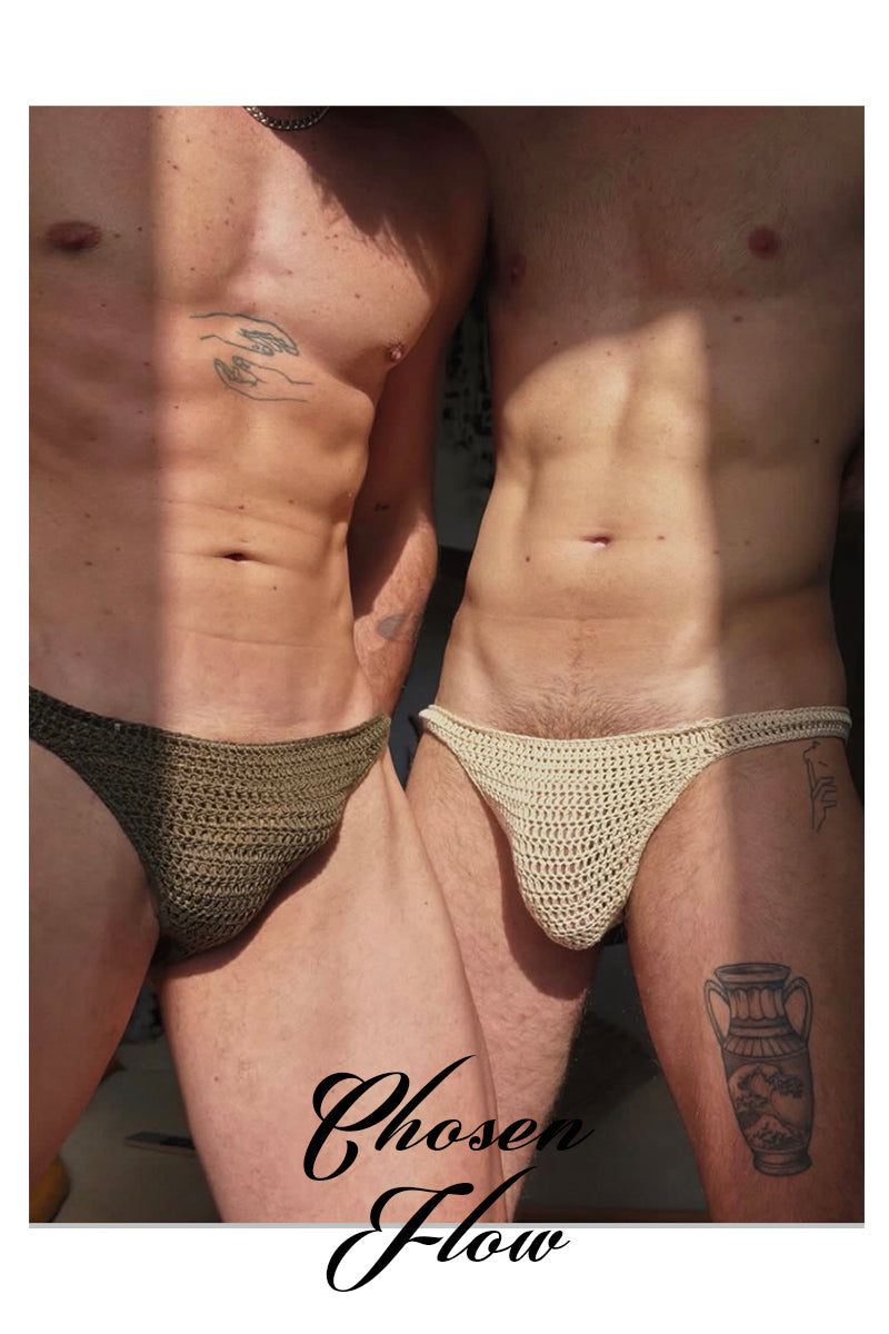 Chosen FLow｜Men’s Sexy Crochet Mesh Thong Underwear - One Size Vacation Beach Knit Briefs