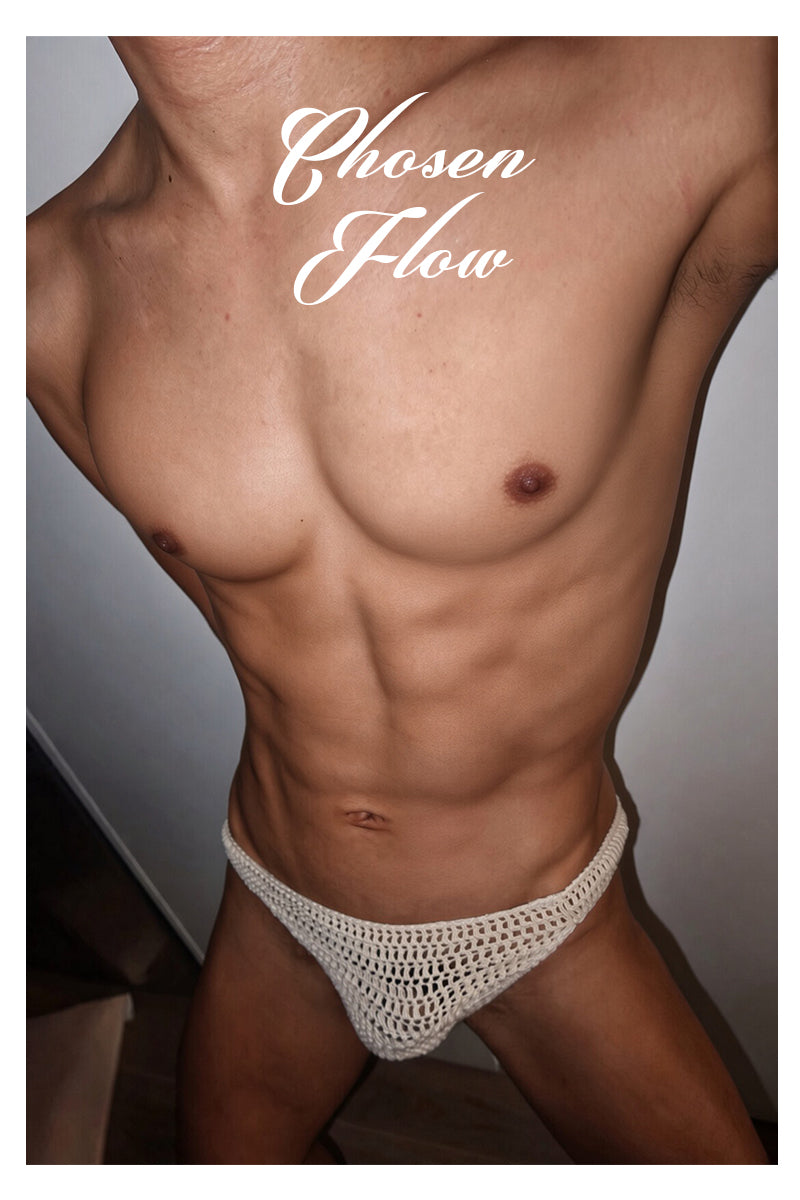 Chosen FLow｜Men’s Sexy Crochet Mesh Thong Underwear - One Size Vacation Beach Knit Briefs