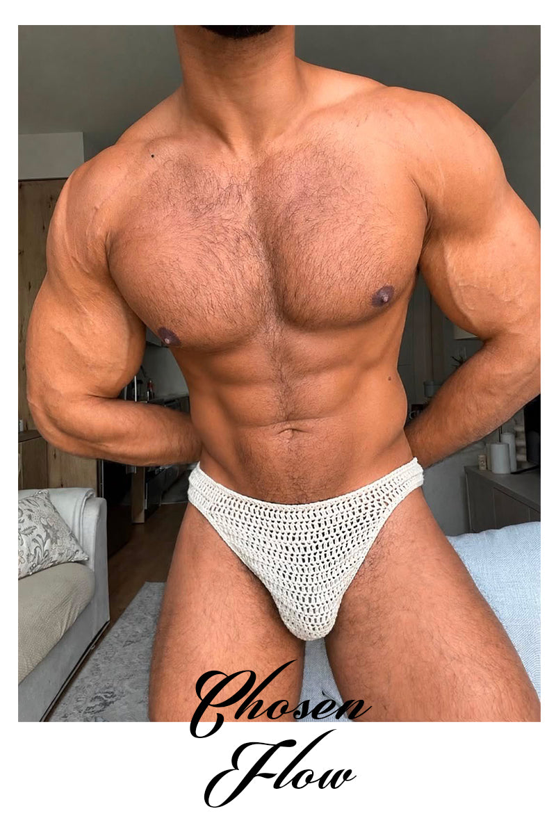Chosen FLow｜Men’s Sexy Crochet Mesh Thong Underwear - One Size Vacation Beach Knit Briefs