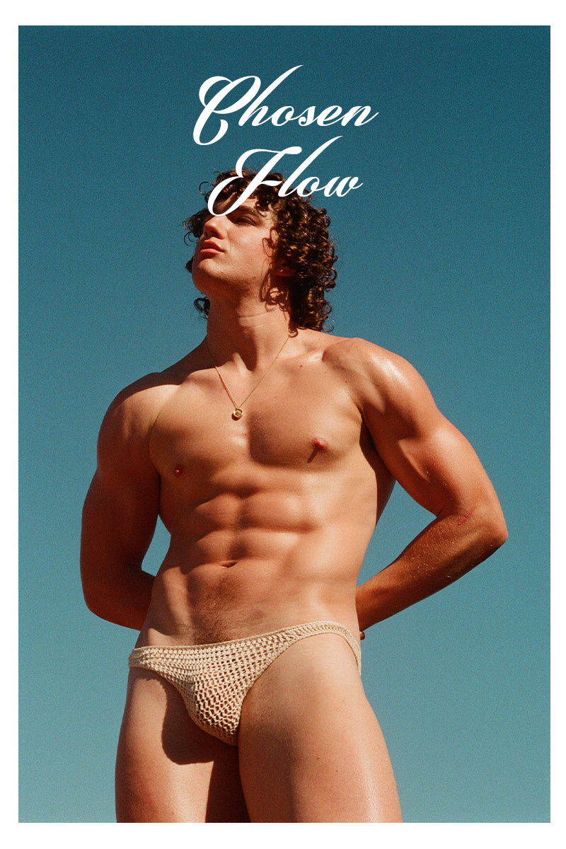 Chosen FLow｜Men’s Sexy Crochet Mesh Thong Underwear - One Size Vacation Beach Knit Briefs