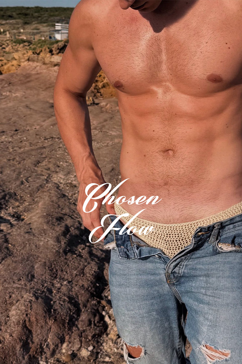 Chosen FLow｜Men’s Sexy Crochet Mesh Thong Underwear - One Size Vacation Beach Knit Briefs