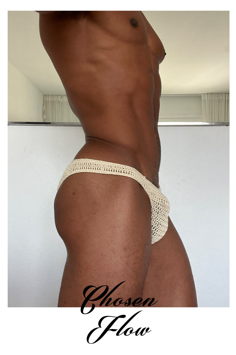 Chosen FLow｜Men’s Sexy Crochet Mesh Thong Underwear - One Size Vacation Beach Knit Briefs