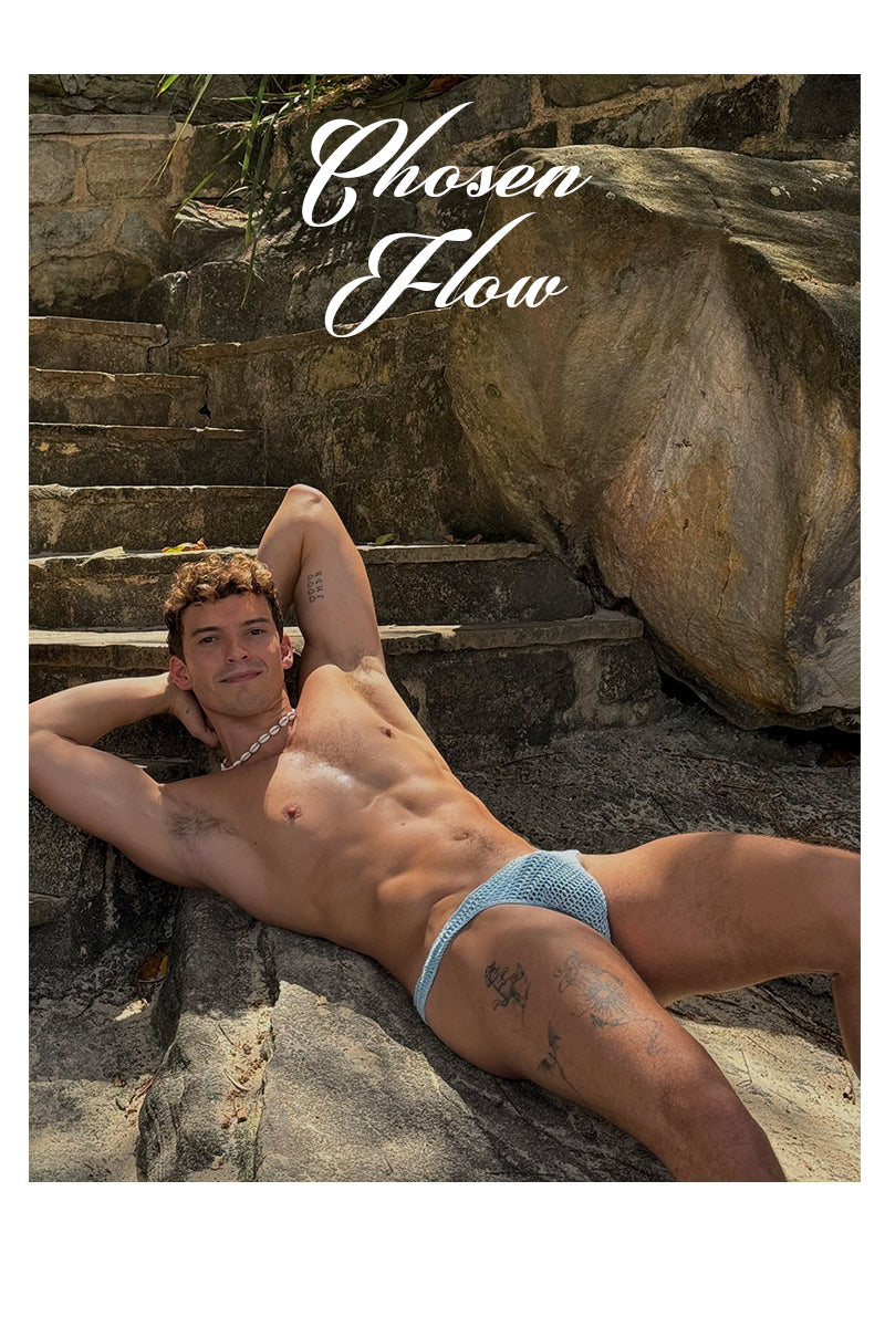 Chosen FLow｜Men’s Sexy Crochet Mesh Thong Underwear - One Size Vacation Beach Knit Briefs